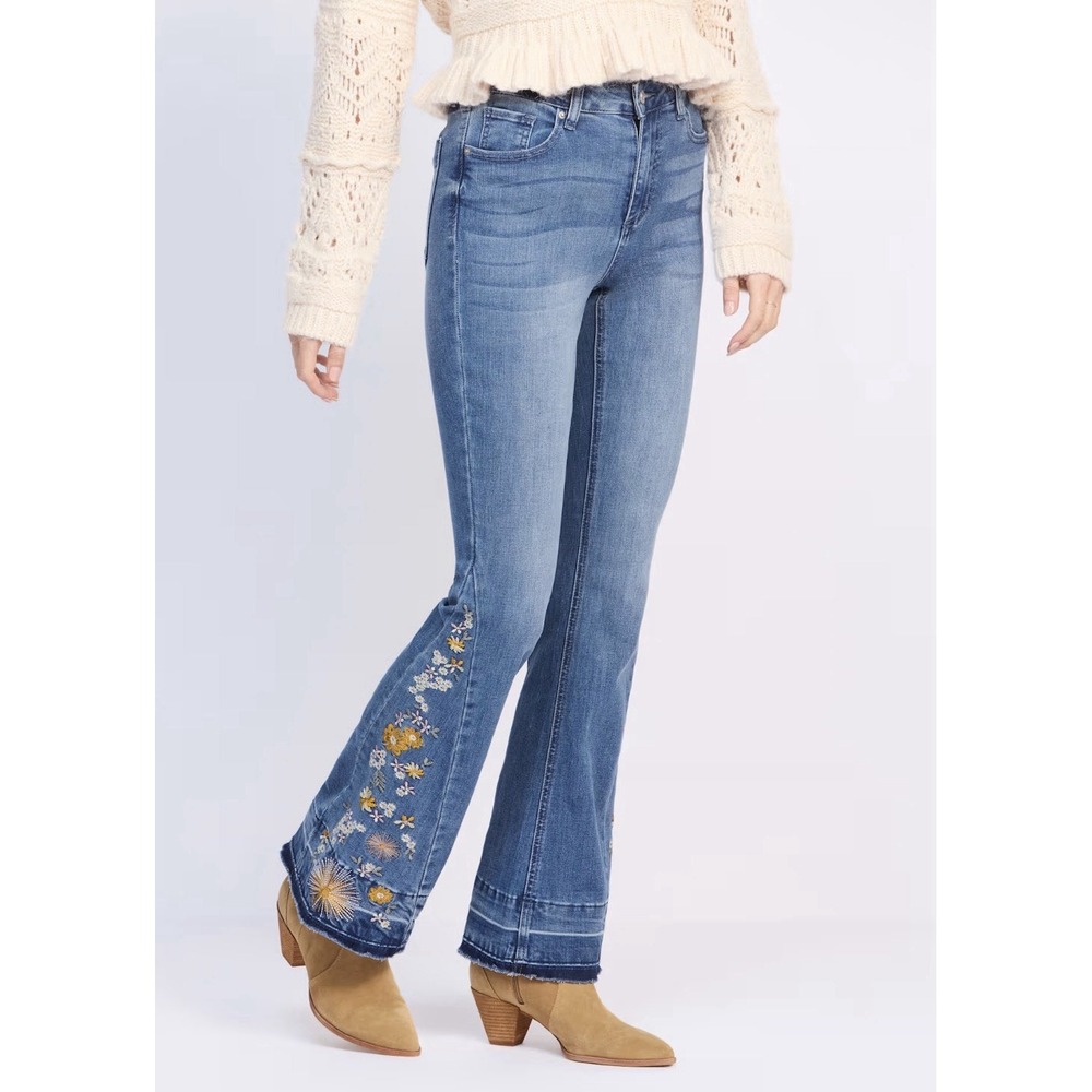 Prosperity Laura Sz 33 Embroidered Bootcut Flare Jeans Denim $90 Released Hem